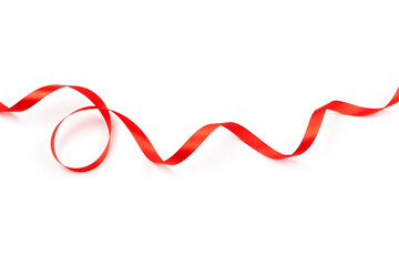 red satin ribbon with curls isolated on white background