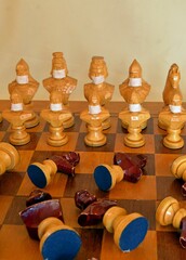 chess pieces in medical masks, sports and coronavirus