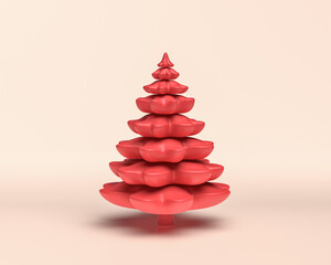 A Birthday Pine Tree, monochrome flat red color 3D Icon on light background, 3d Rendering