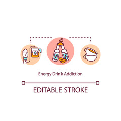 Energy drinks daily addiction concept icon. Caffeine overdose. Coffee addict. Side effect idea thin line illustration. Vector isolated outline RGB color drawing. Editable stroke