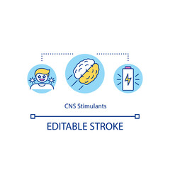 CNS stimulants concept icon. Energy drinks influence for central nervous system. Brain and physical activity idea thin line illustration. Vector isolated outline RGB color drawing. Editable stroke