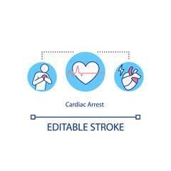 Cardiac arrest concept icon. Cardiopulmonary risk. Heart palpitations, arrhythmia symptoms idea thin line illustration. Vector isolated outline RGB color drawing. Editable stroke