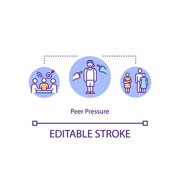 Peer Pressure Concept Icon. Gossip, Jeer, Discussion, Negative Behavior. Teenagers Relationships Idea Thin Line Illustration. Vector Isolated Outline RGB Color Drawing. Editable Stroke