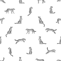 Black and white seamless pattern with cheetahs
