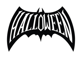 Halloween word inside a bat silhouette. Hand drawn vector illustration. For web, Halloween or spooky events, fashion, graphic design