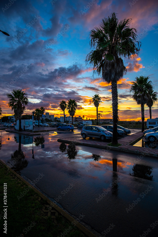 Poster a beautiful summer sunset in the Poetto beach ofcagliari, south sardinia