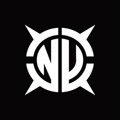 NU Logo monogram with four pieces circle slice design template