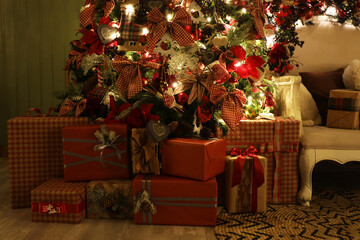 christmas gift boxes near the christmas tree