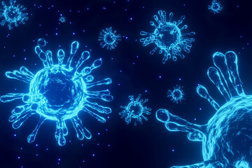 Blue virus cell bacteria on 3D render