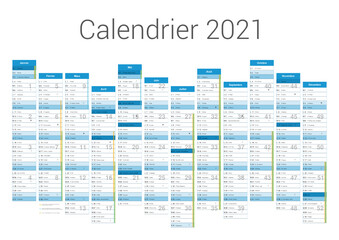 Calendrier 2021 sur 12 mois multicaque - modifiable - texte arial format A3