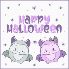 Happy Halloween text with cute drawing bats