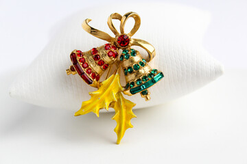 Christmas New Year Holidays Colorful Decoration Items Double Red and Green Bells Gold with...