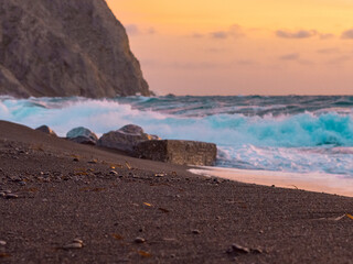beach and rocks at sunset