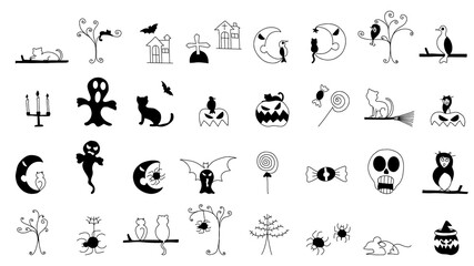Collection of Halloween silhouettes icon and character.
