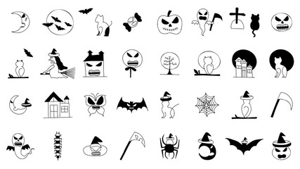 Collection of Halloween silhouettes icon and character.