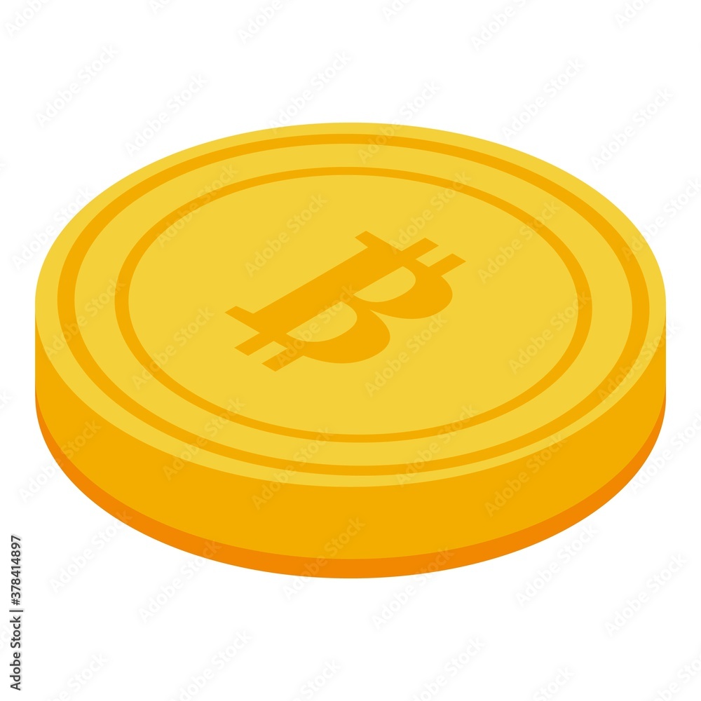 Poster bitcoin token icon. isometric of bitcoin token vector icon for web design isolated on white backgrou