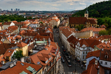 Red roofs and city view in Prague. Czech Republic