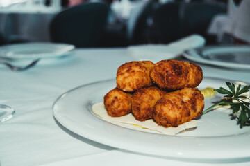 plate of homemade croquettes in a restaurant