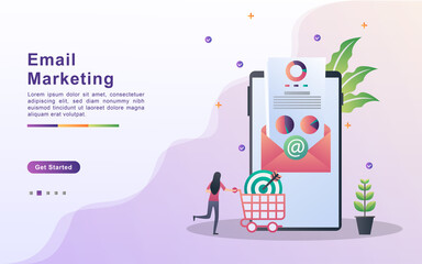 Email marketing concept. Email advertising campaign, e-marketing, reaching target audience with emails. Send and receive mail. Can use for web landing page, banner, mobile app. Vector Illustration.