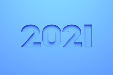 3D illustration - Number of the year 2021 engraved on blue material