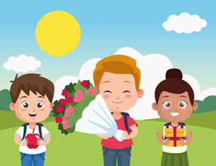 happy teachers day scene with students kids in the camp