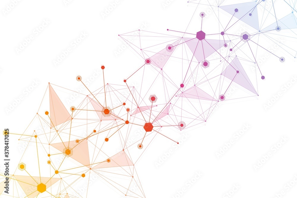 Poster geometric abstract background with connected line and dots. structure molecule and communication. sc