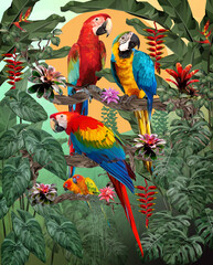 Polygonal illustration of macaw birds.