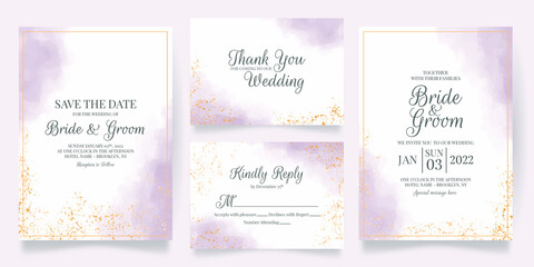 Fototapeta premium watercolor creamy wedding invitation card template set with golden floral decoration 