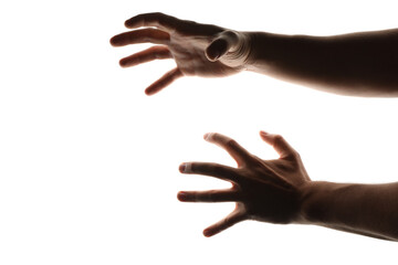 Scary human hands isolated on white background