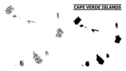 Covid-2019 Treatment mosaic and solid map of Cape Verde Islands. Vector map of Cape Verde Islands is created of vaccine symbols and people figures. Collage is useful for medical purposes.