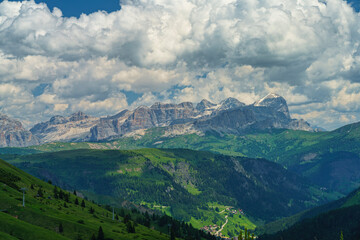 Mountain landscape along the road to Pordoi pass, Dolomites
