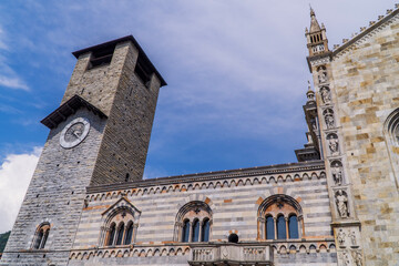 Fototapeta na wymiar Tower of Saint Mary of the Assumption Cathedral in Como, Lombardy, Italy