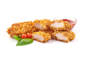 Breaded chicken, isolated on white background