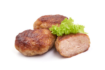 Grilled cutlets, fried meat balls, isolated on white background