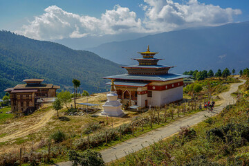 Eastern Bhutan a small peaceful temple with a view into the valley