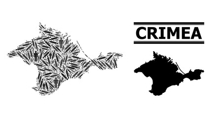 Inoculation mosaic and solid map of Crimea. Vector map of Crimea is done of inoculation icons and people figures. Abstraction is useful for pandemic ads. Final win over virus outbreak.