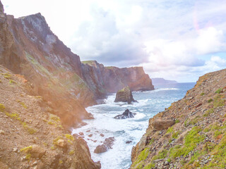 Landscape and Rock formations at the coast of Ponta de São Lourenço Machico Madeira island Portugal