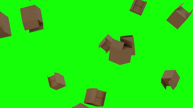 Card Board Boxes Falling on Green Screen With Alpha Matte
