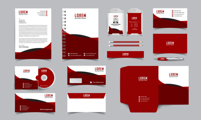 Red professional business branding stationery set template.  corporate identity template with digital elements. Vector company style for brand book and guideline.