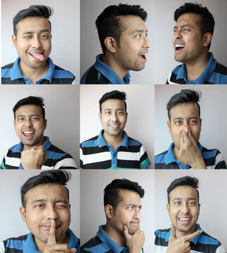 collage of different expressions of a young indian guy