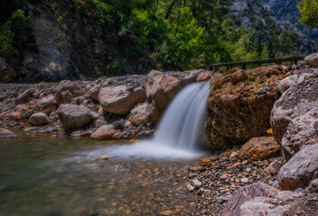 Little waterfall in Goynuk Canyon, Famous tourist place in Turkey. Long exposure picture, august 2020