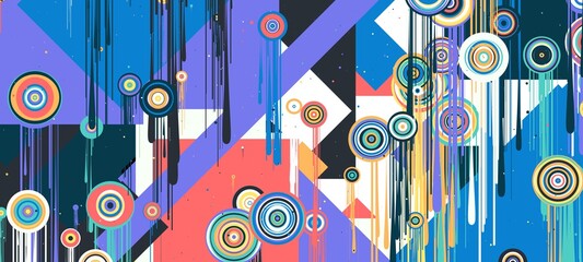 Grunge minimal design. Retro futuristic geometrical composition with colorful rectangles, lines and circles. Future layout. Vintage minimal background. Dynamic abstract backdrop.