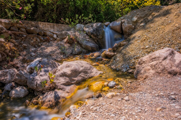 Little waterfall in Goynuk Canyon, Famous tourist place in Turkey. Long exposure picture, august 2020