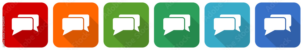 Poster Message, bubble, dialog icon set, flat design vector illustration in 6 colors options for webdesign and mobile applications
