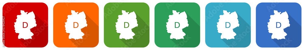 Leinwandbilder Map of Germany icon set, flat design vector illustration in 6 colors options for webdesign and mobile applications