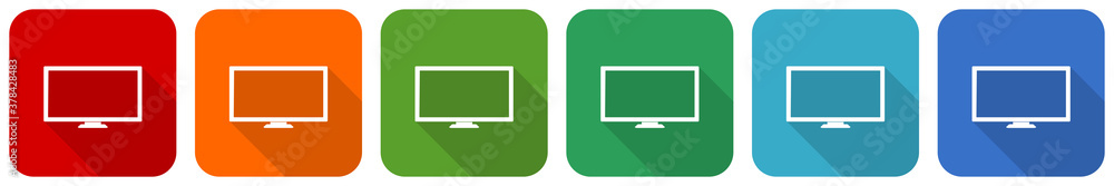 Poster Screen, tv icon set, flat design vector illustration in 6 colors options for webdesign and mobile applications