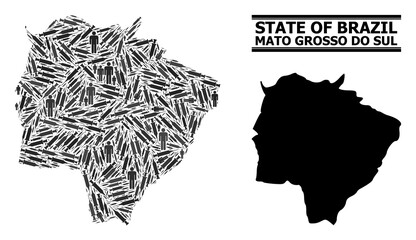 Virus therapy mosaic and solid map of Mato Grosso do Sul State. Vector map of Mato Grosso do Sul State is formed of injection needles and people figures. Illustration is useful for lockdown aims.