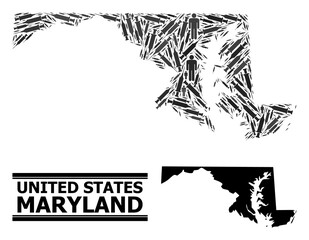 Covid-2019 Treatment mosaic and solid map of Maryland State. Vector map of Maryland State is constructed from syringes and people figures. Illustration for medical posters.