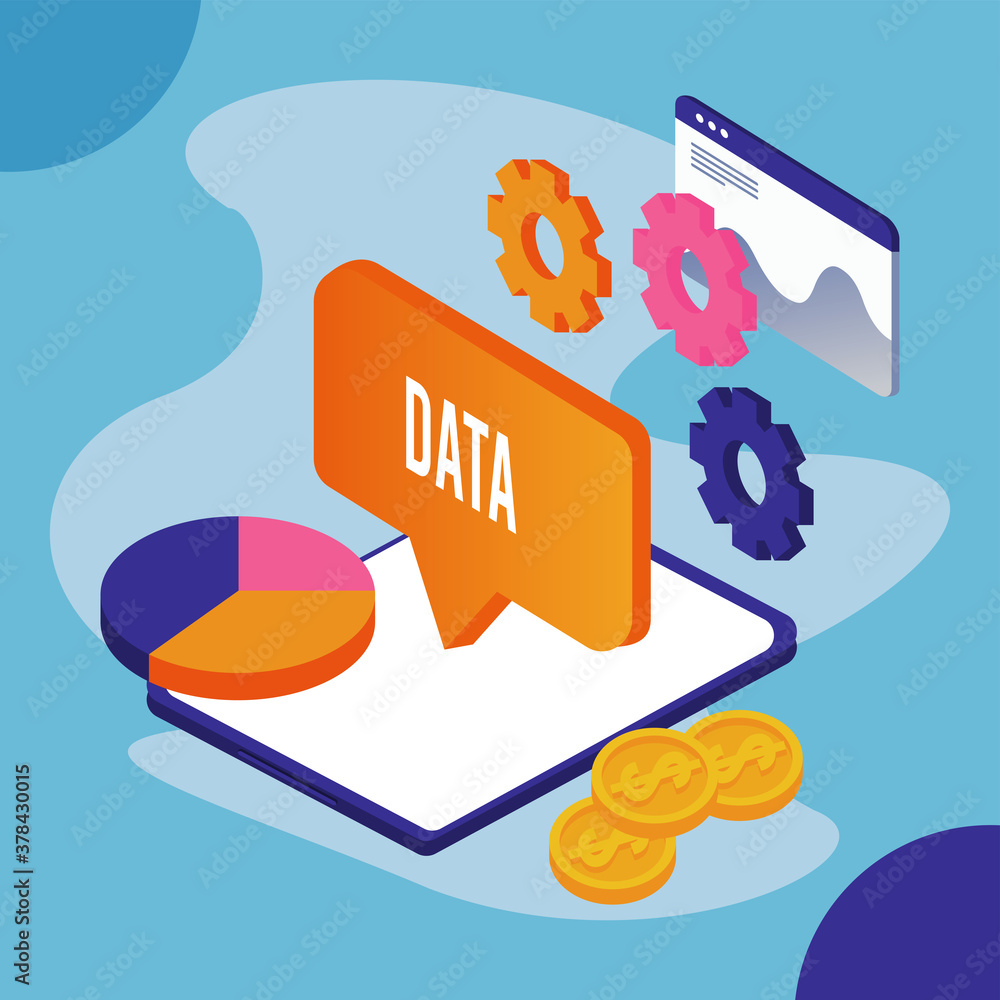 Aufkleber data analysis technology with tablet and statistics pie