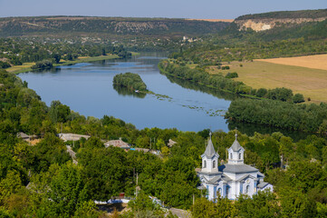 Fototapeta na wymiar View to Dniester river from the top hill of Socola village, Moldova